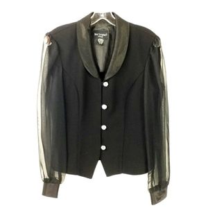 Vintage Bay Studio Evenings Black Button Semi-Sheer Long Sleeve Blouse Womens S